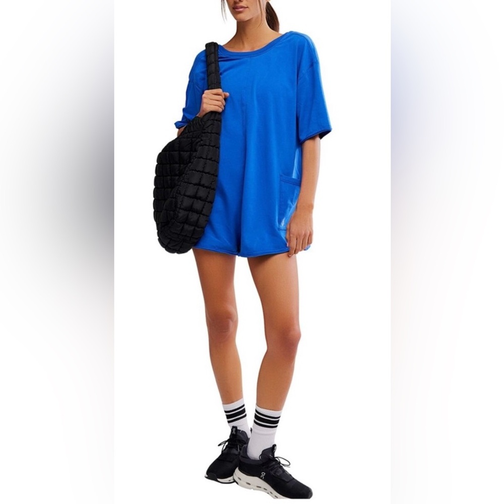 NWT Free People Hot Shot Tee Romper,Size-Medium,Color-Electric Shock